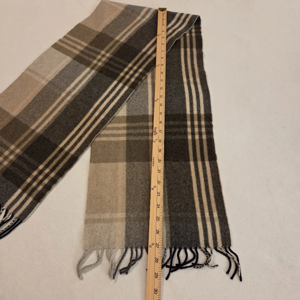 JoS.A.Banks Nuetral Tone Tartan Plaid 100% Cashmere Fringed Scarf Men's‎ OS